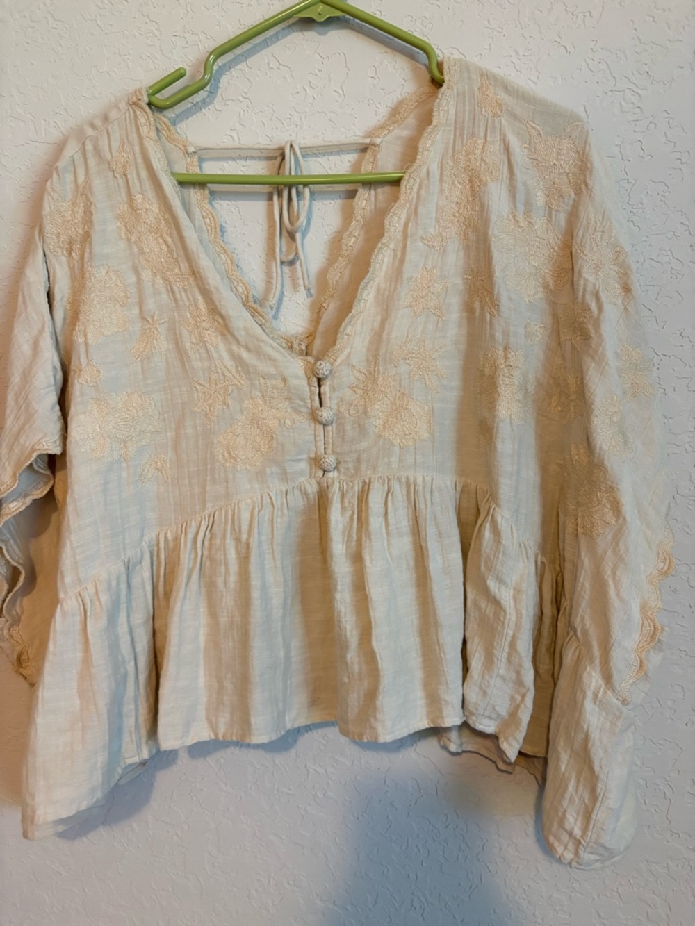 American Eagle Outfitters crop Cream Embroidered Peasant Tunic